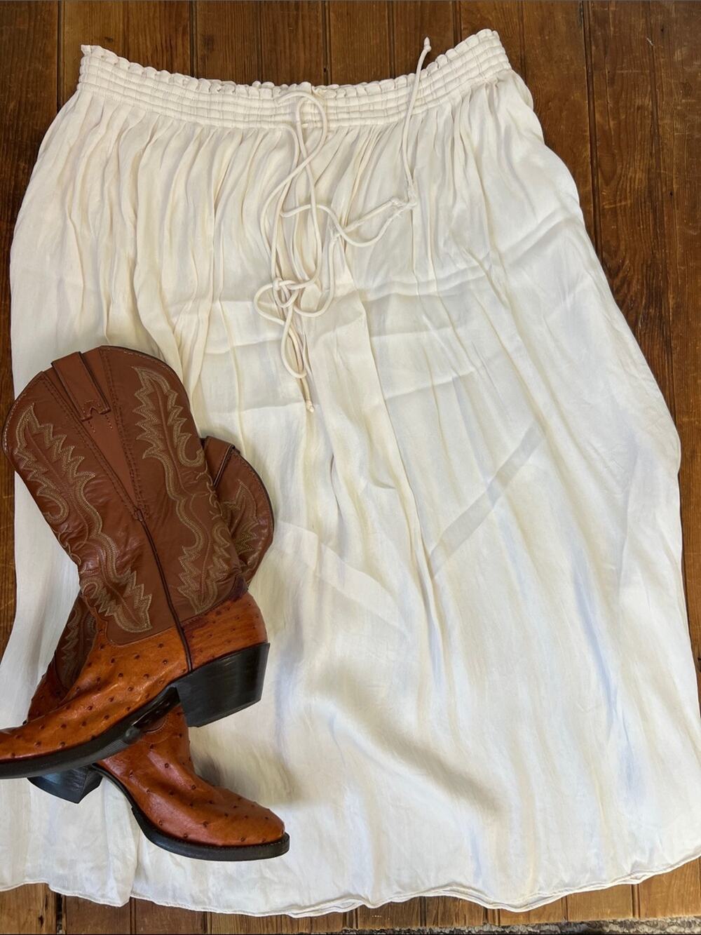 Love Shack Fancy off White Elastic-Waist full flowy Midi Skirt size xxl